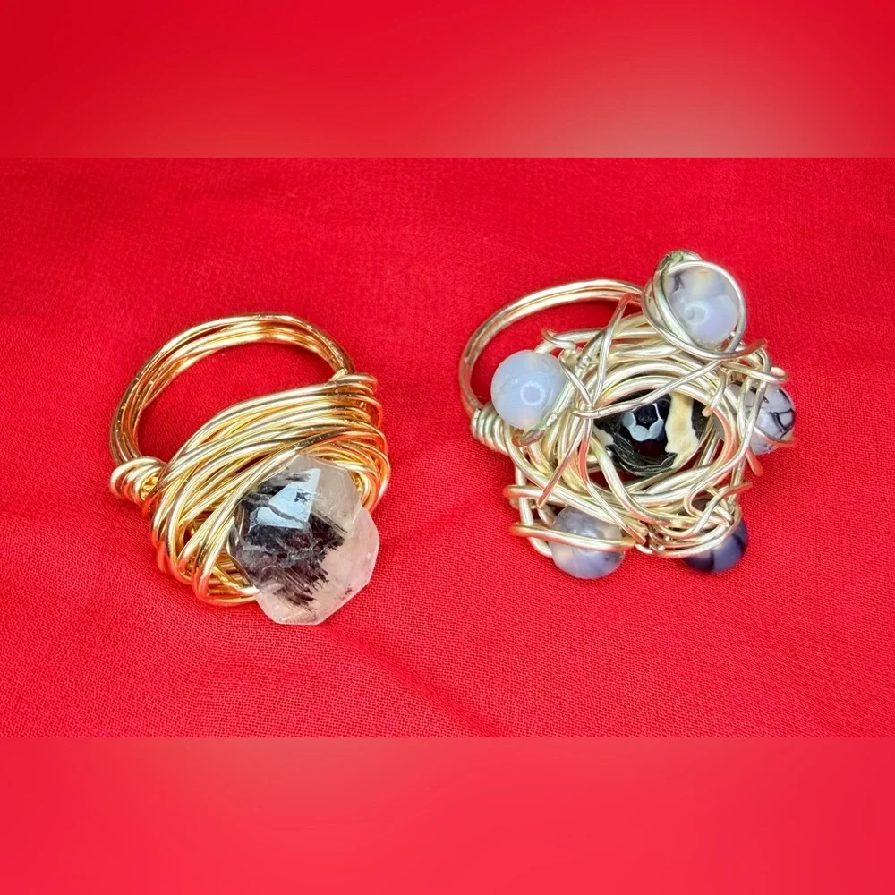 Wire Wrapped Artisan Rings size 6 lot of two handmade
